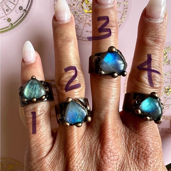 FLASH Labradorite HEART ❤️ Electroplated Ring Adjustable 6 7 8 - Picture 3 of 15